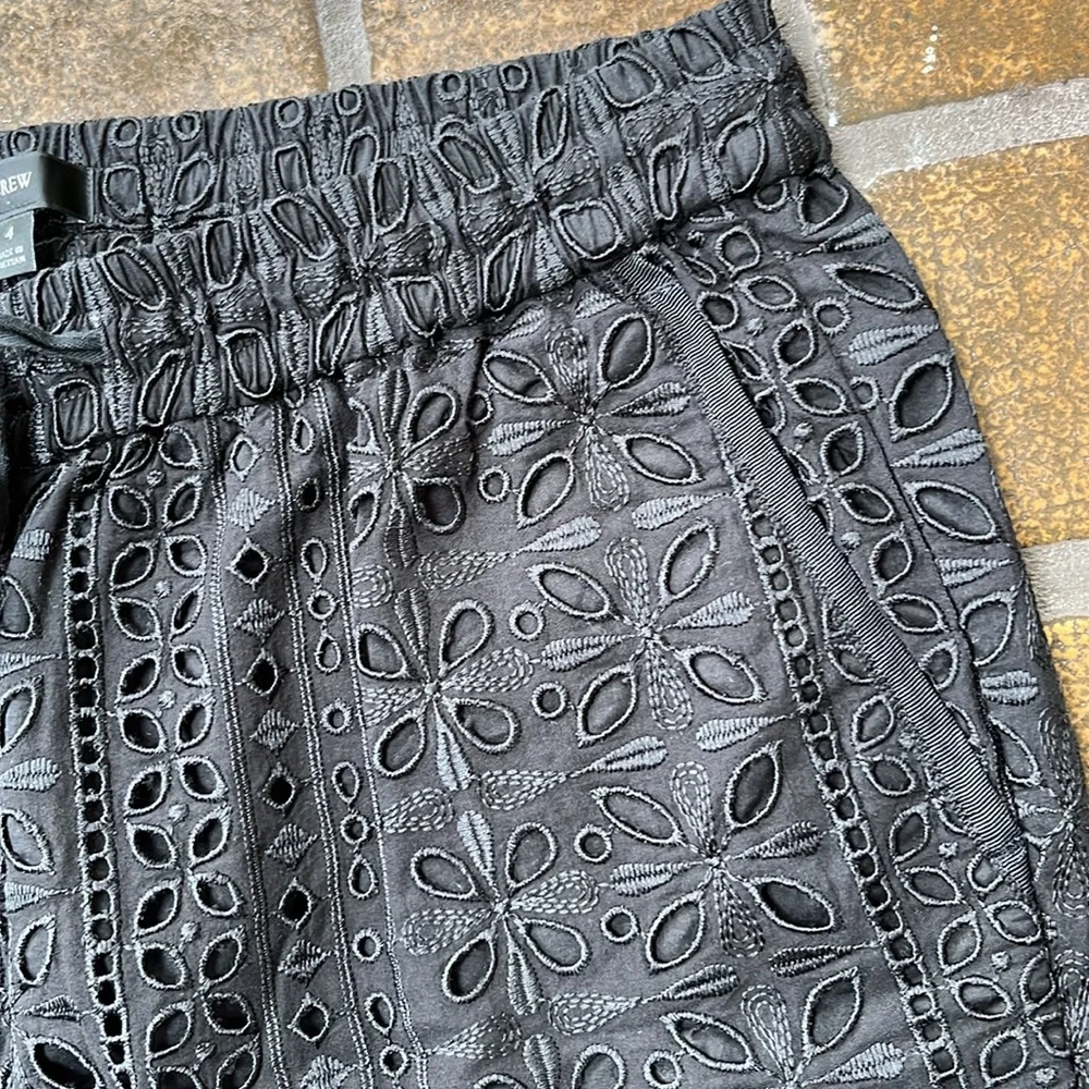 J. Crew Black Embroidered Eyelet High Waisted Pull-On Ankle Pant